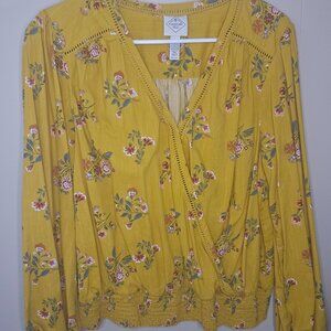 St. John’s Bay Yellow Floral Long-Sleeve Shirt
